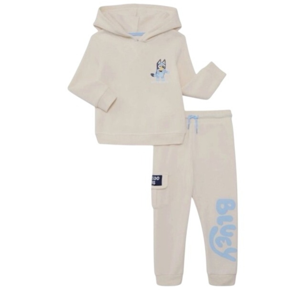 Bluey Kids‎ Unisex Cream Fleece Hoodie and Joggers 2 Piece Graphic Print 5T New